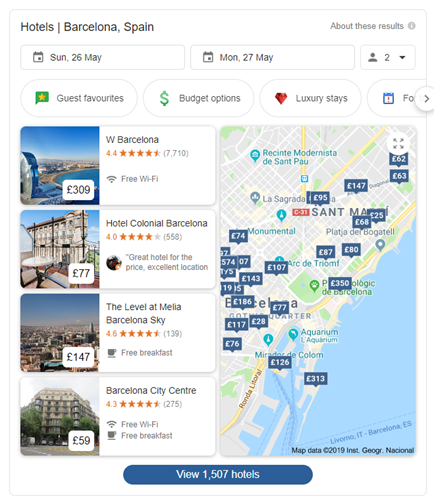 google hotels serp feature