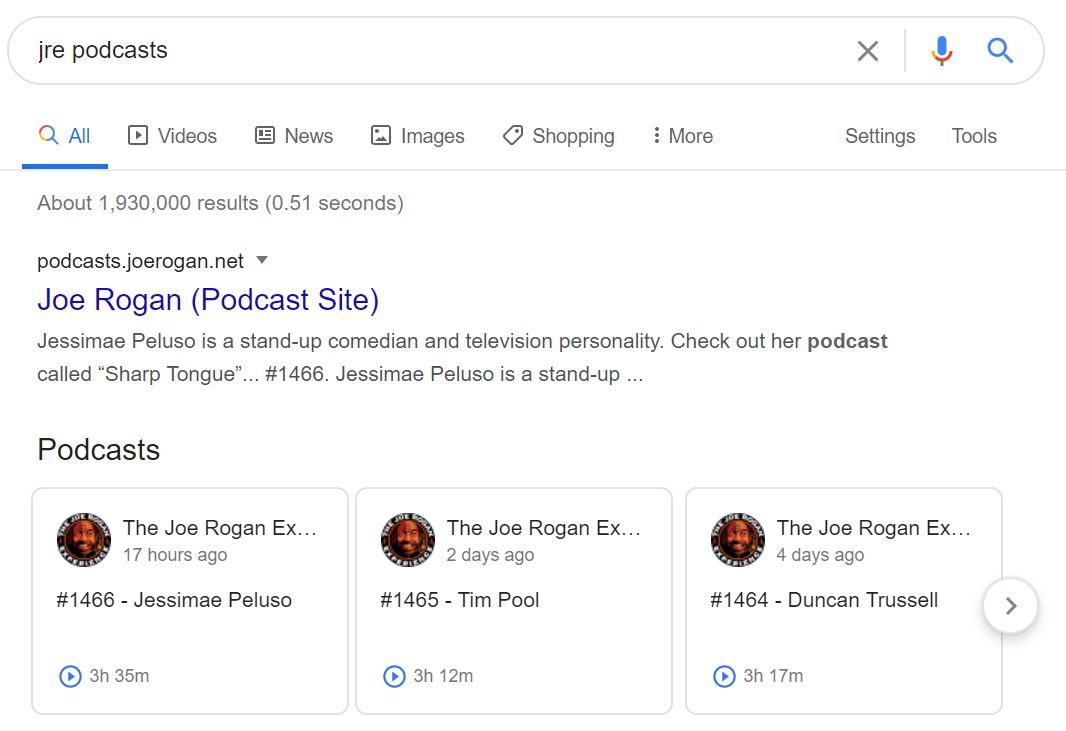 podcast serp feature