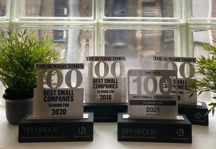 TIPi Group hits a four-year streak as one of the UK’s 100 Best Small Companies to Work For in 2021