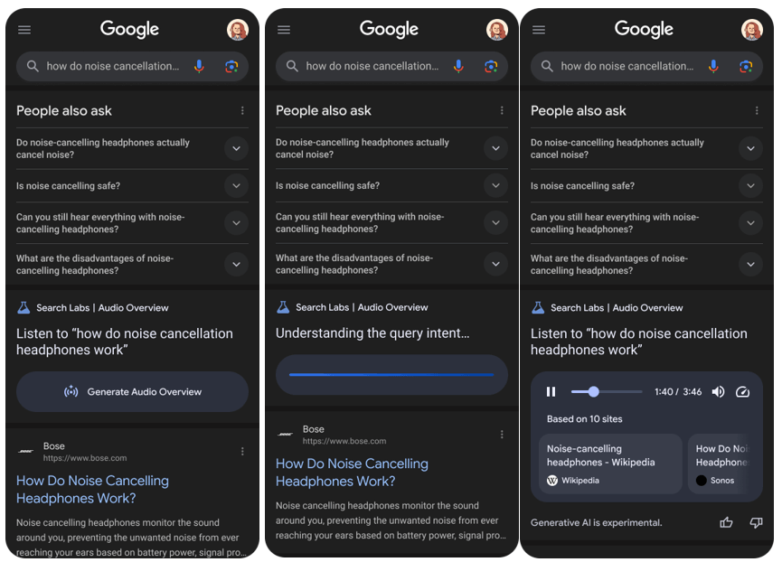 Google Launch Audio Overviews in labs experiment