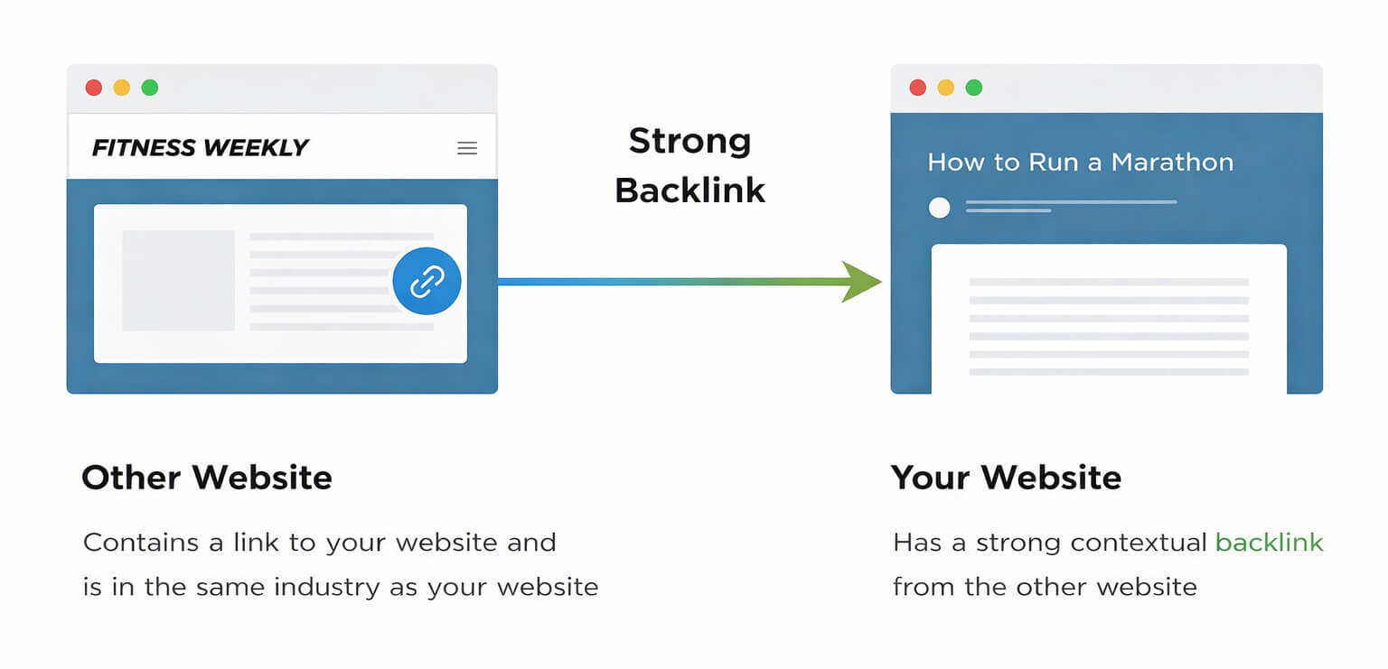 Diagram showing a strong backlink from a fitness website to your website